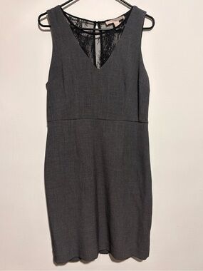Forever 21 Gray Sleeveless V-Neck Sheath Dress with Lace Size L - Used